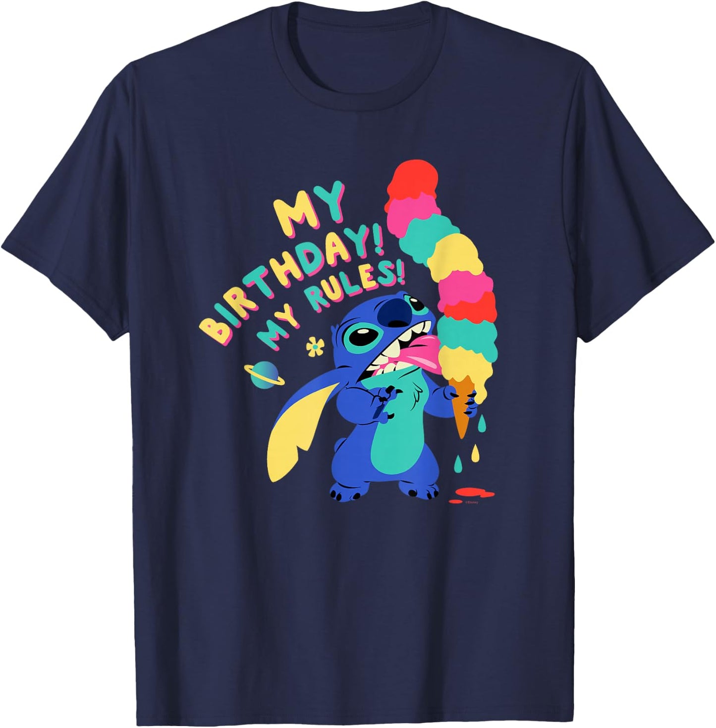 Disney Lilo & Stitch Ice Cream Cone My Birthday! My Rules! T-Shirt - T-Shirt | Navy