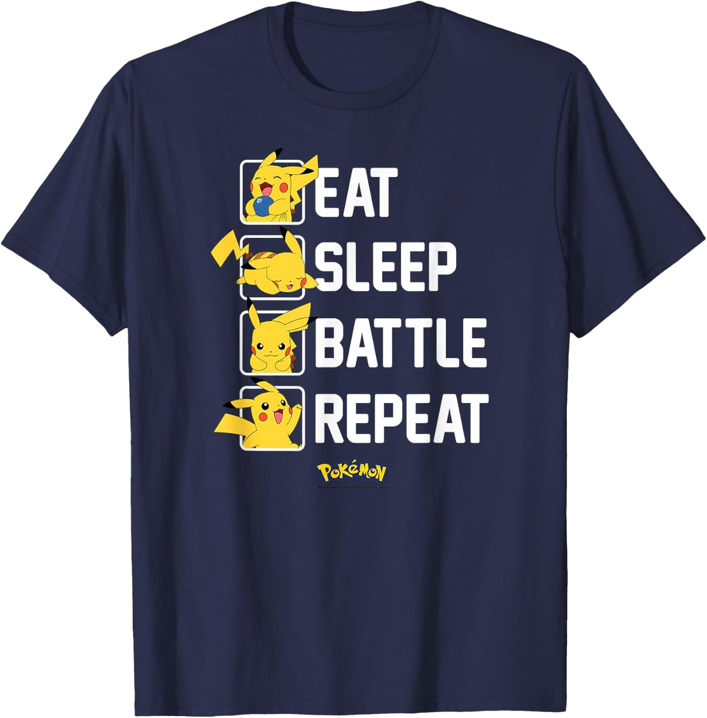 Pokémon - Eat Sleep Battle Repeat Pikachu T-Shirt - T-Shirt | Navy