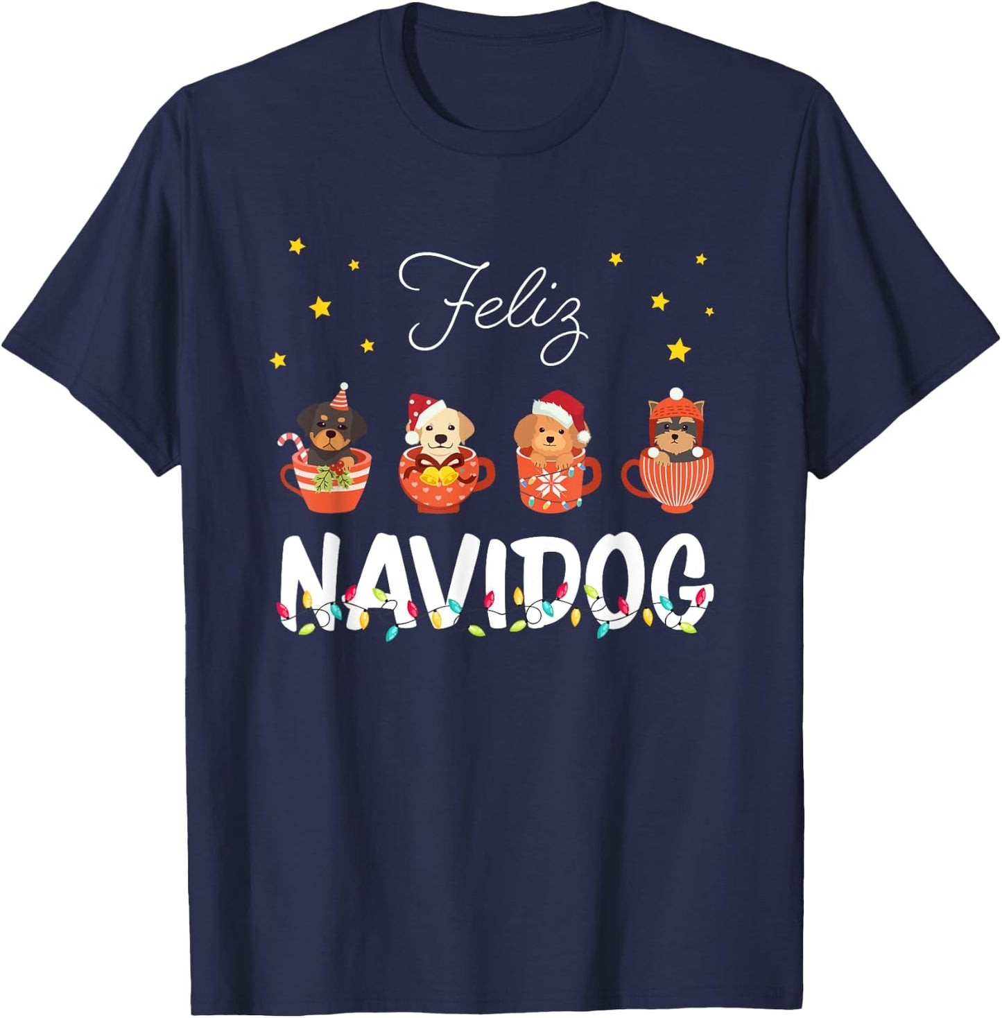 Feliz Navidog Cute Puppy Dogs Feliz Navidad Christmas Men Women Kids T-Shirt - T-Shirt | Navy