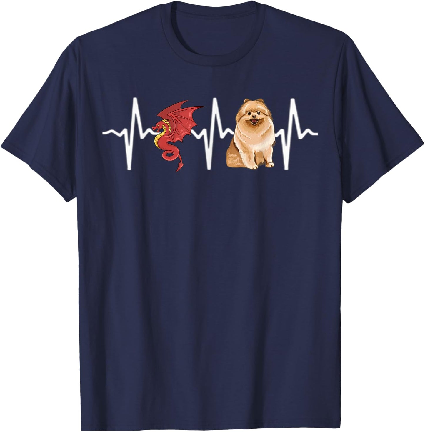Dragon Pomeranian Heartbeat Dog Lover Women Kids T-Shirt - T-Shirt | Navy