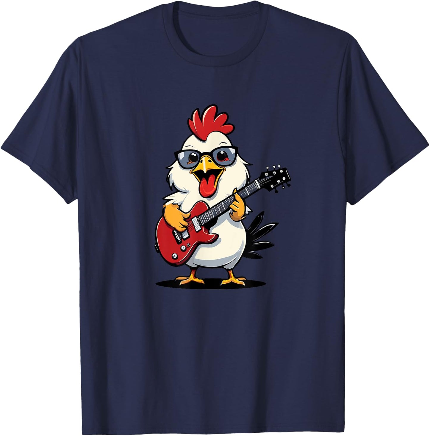 Chicken playing Electric Guitar, Chicken Guitarist T-Shirt - T-Shirt | Navy