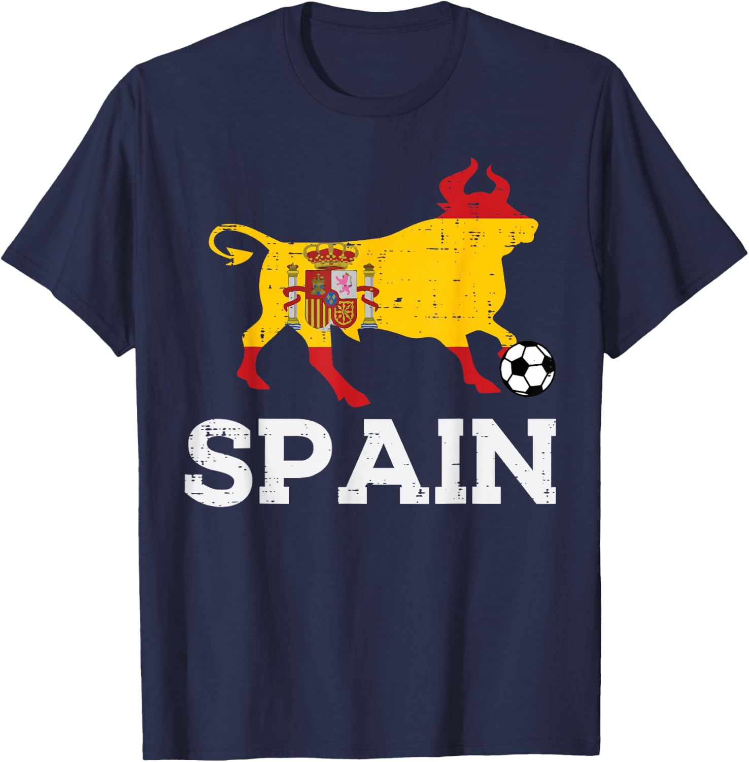 Spain Bull Spanish Soccer Ball Men Women Kids Boys Girls T-Shirt - T-Shirt | Navy