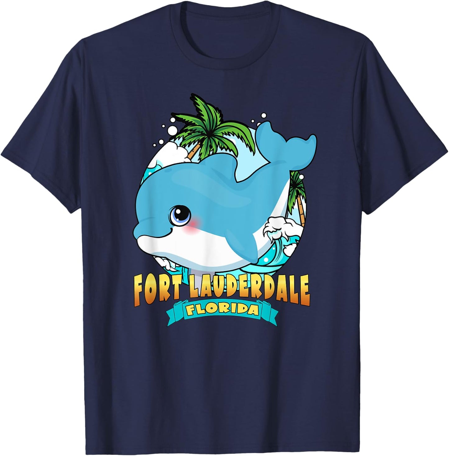 FORT LAUDERDALE FLORIDA | Cute Baby Dolphin Beach Souvenir Men Women Kids T-Shirt - T-Shirt | Navy