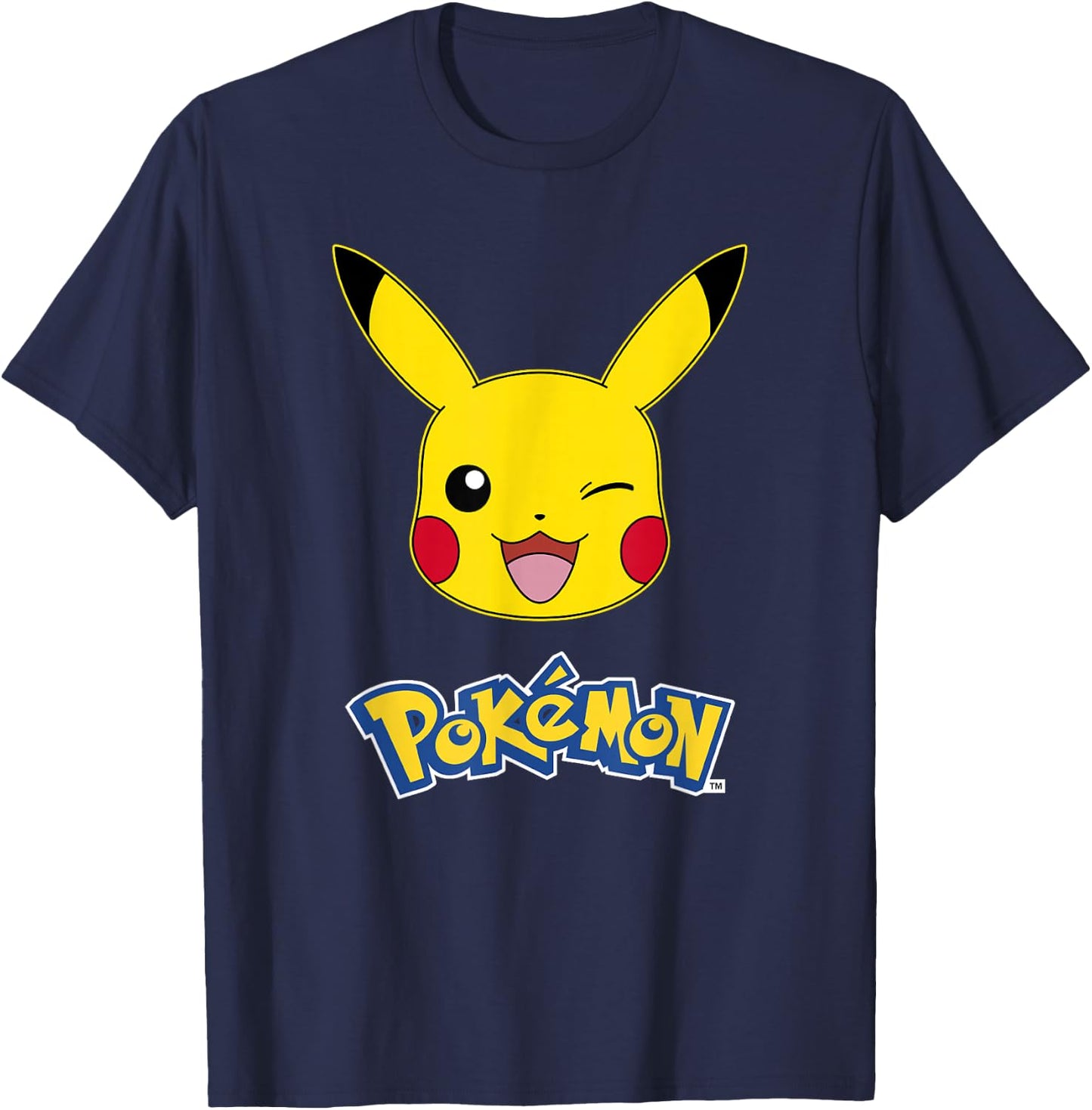 Pokémon Pikachu Wink Cute Face Official Logo T-Shirt - T-Shirt | Navy