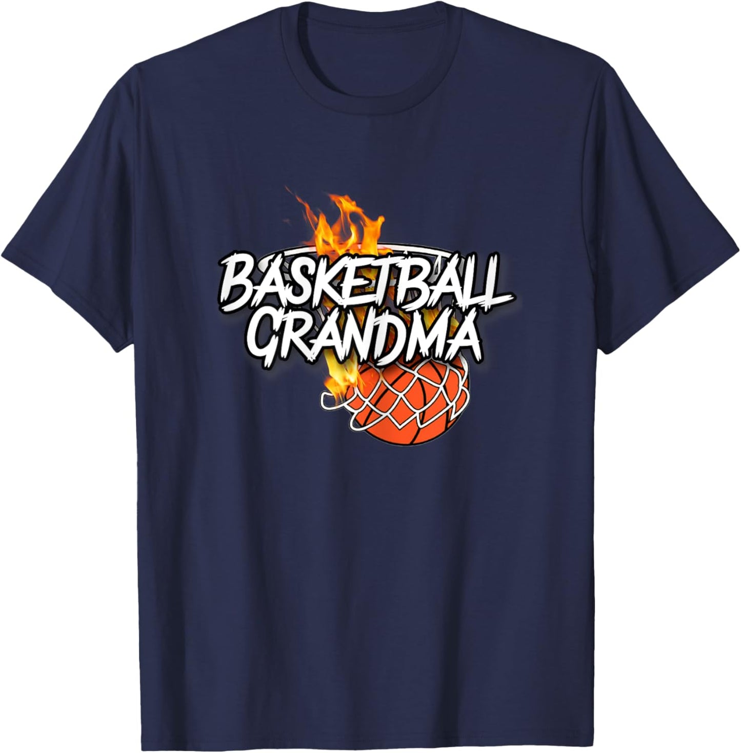Basketball Grandma - Basketball Clothing - Fire Basketball T-Shirt - T-Shirt | Navy