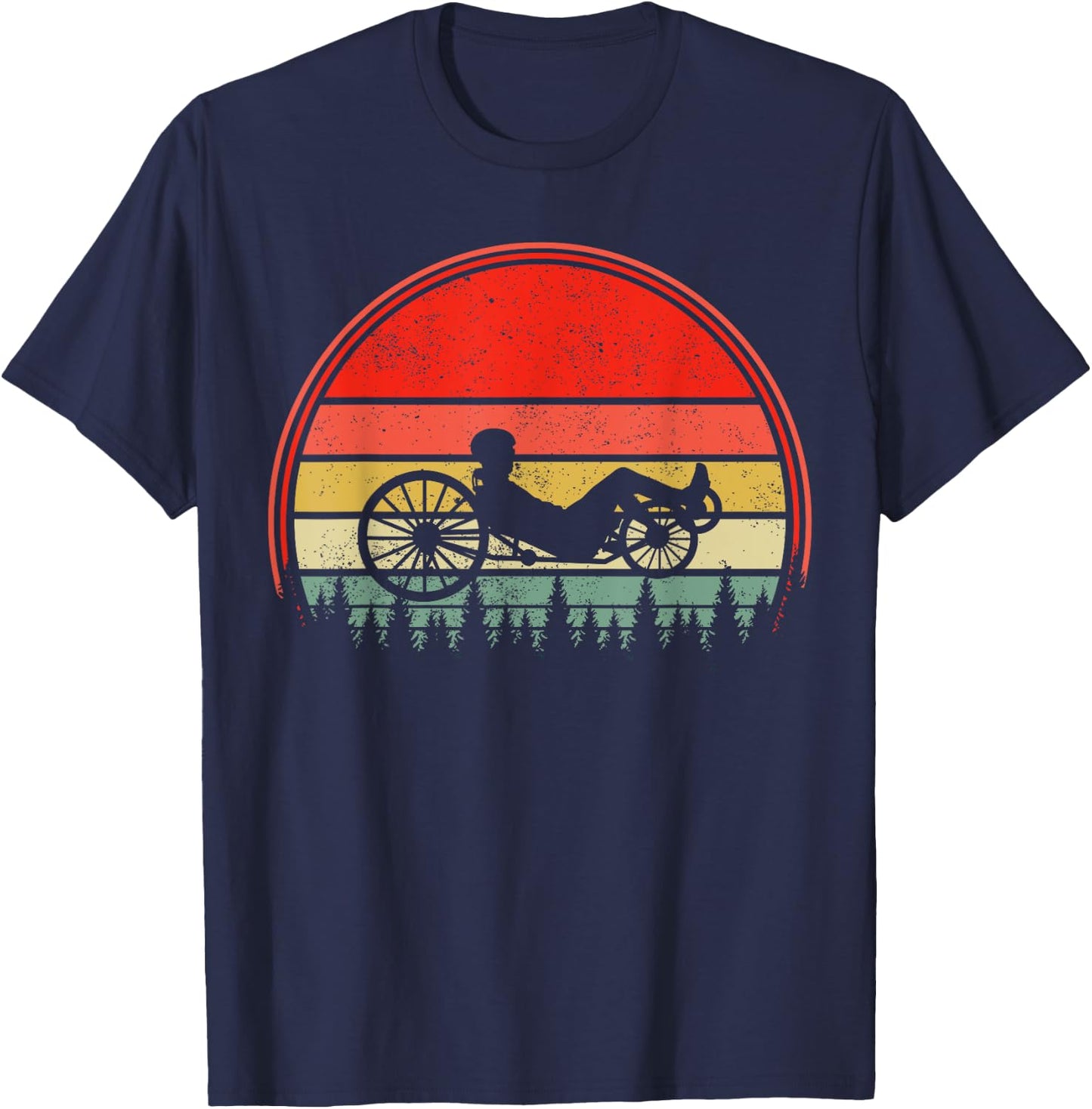 Recumbent Bike Recumbent Trike Vintage Sunset Triker Cyclist T-Shirt - T-Shirt | Navy