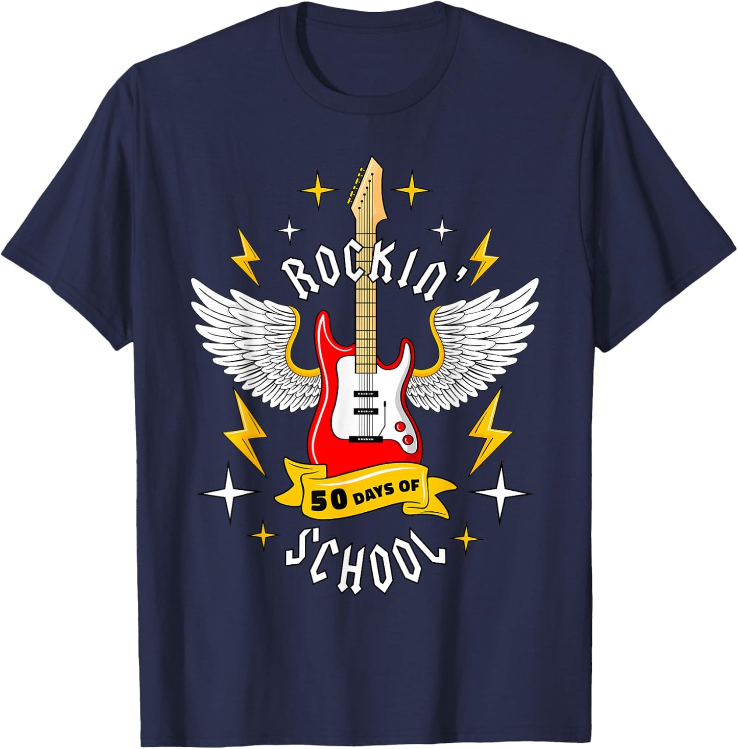 Rockin 50 Days of School 50th Day of School Teacher Student Men Women Girls Kids T-Shirt - T-Shirt | Navy
