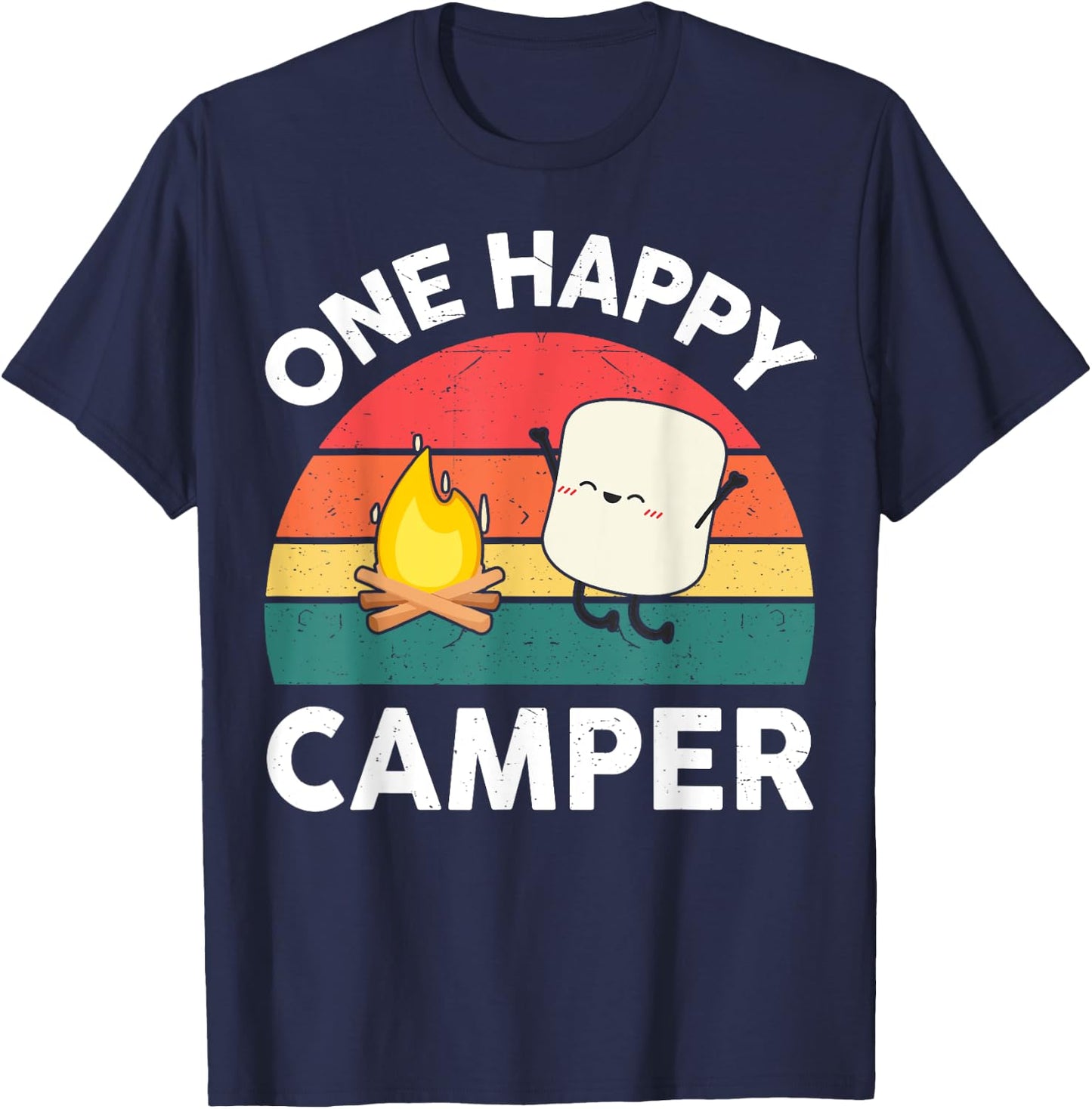 Cute One Happy Camper Kids Toddler Girl Marshmallow Camping T-Shirt - T-Shirt | Navy