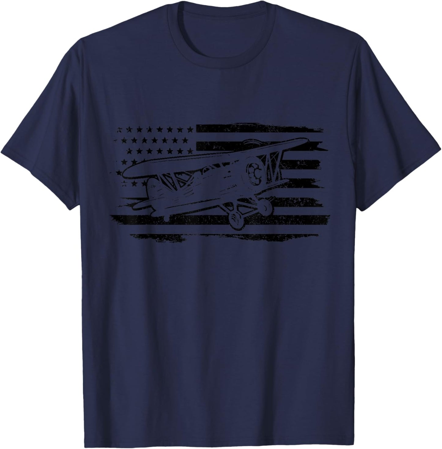 Airplane Pilot Vintage Flag Double Decker Aviation T-Shirt - T-Shirt | Navy