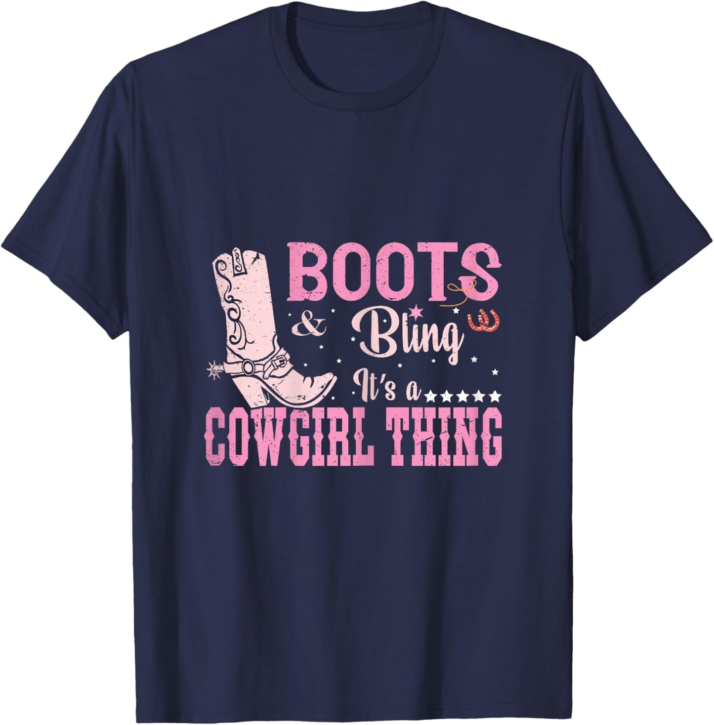 Funny Cowgirl Boots and Bling Graphic Women Girls Cowgirl T-Shirt - T-Shirt | Navy