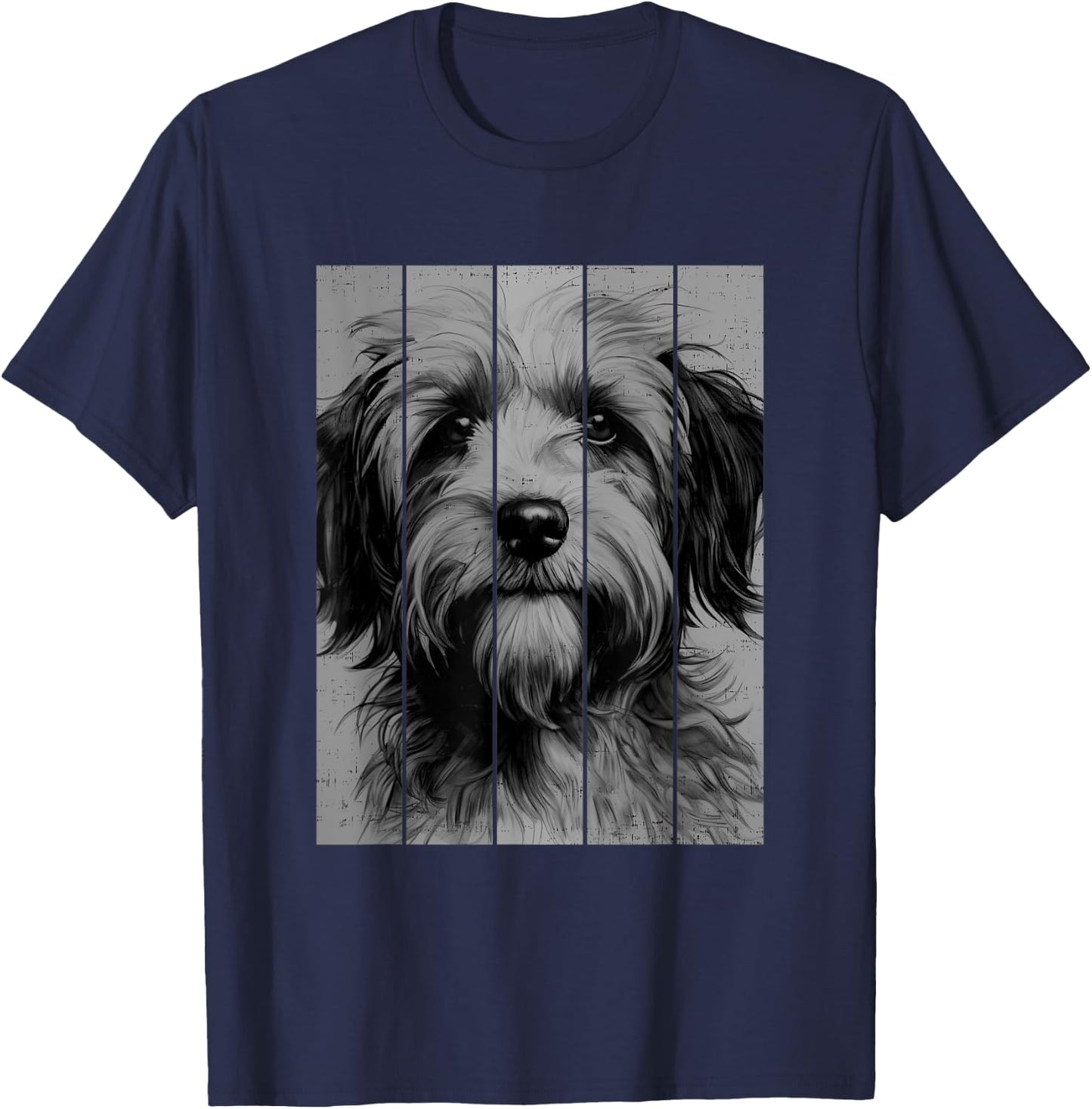 Cool Tibetan Terrier Portrait Black And White Style T-Shirt - T-Shirt | Navy