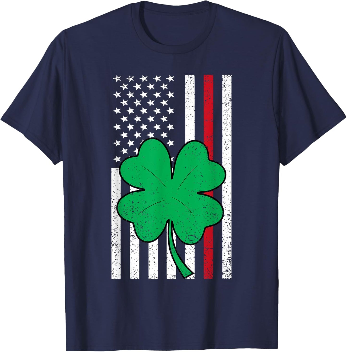 Shamrock American Flag Red Line St Patricks Day Firefighter Women Kids Men T-Shirt - T-Shirt | Navy