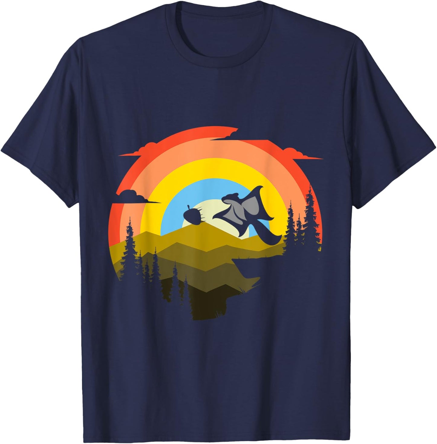 Squirrel Flying Retro Forest Animal Nut T-Shirt - T-Shirt | Navy