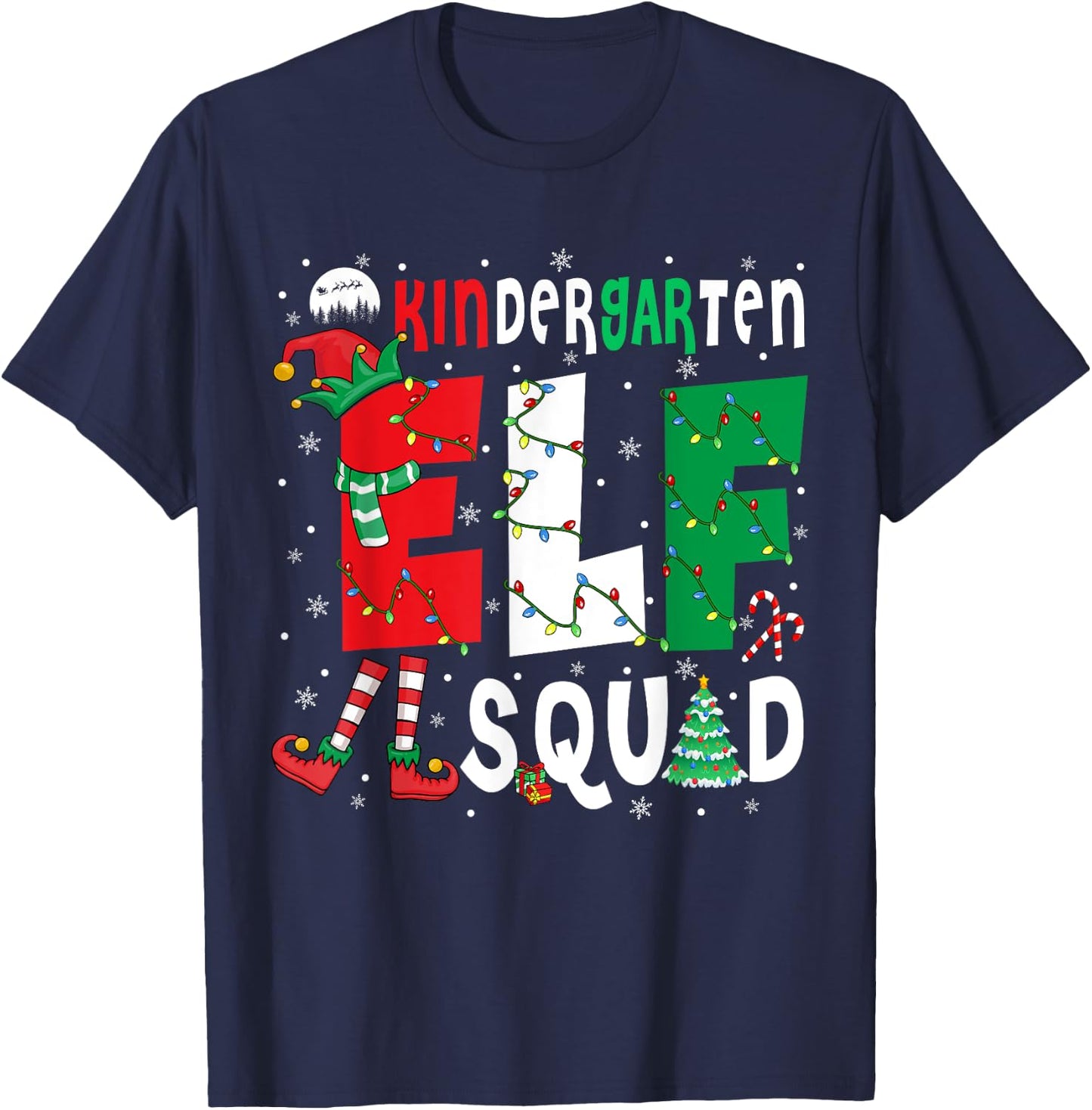 Kindergarten Elf Squad Christmas Elf Costume Student Teacher Men Women Kids T-Shirt - T-Shirt | Navy