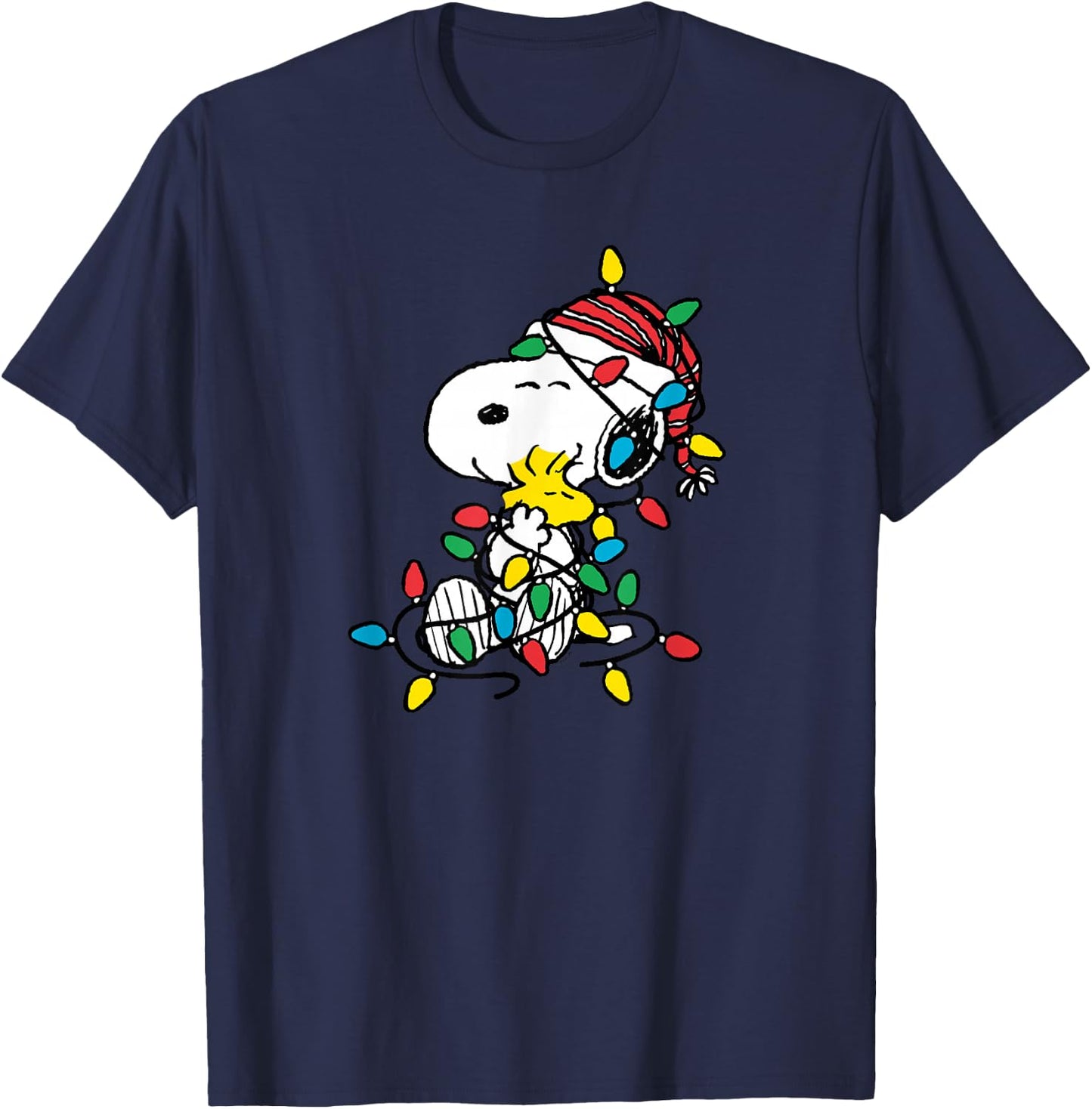 Peanuts - Snoopy Woodstock Christmas Lights T-Shirt - T-Shirt | Navy