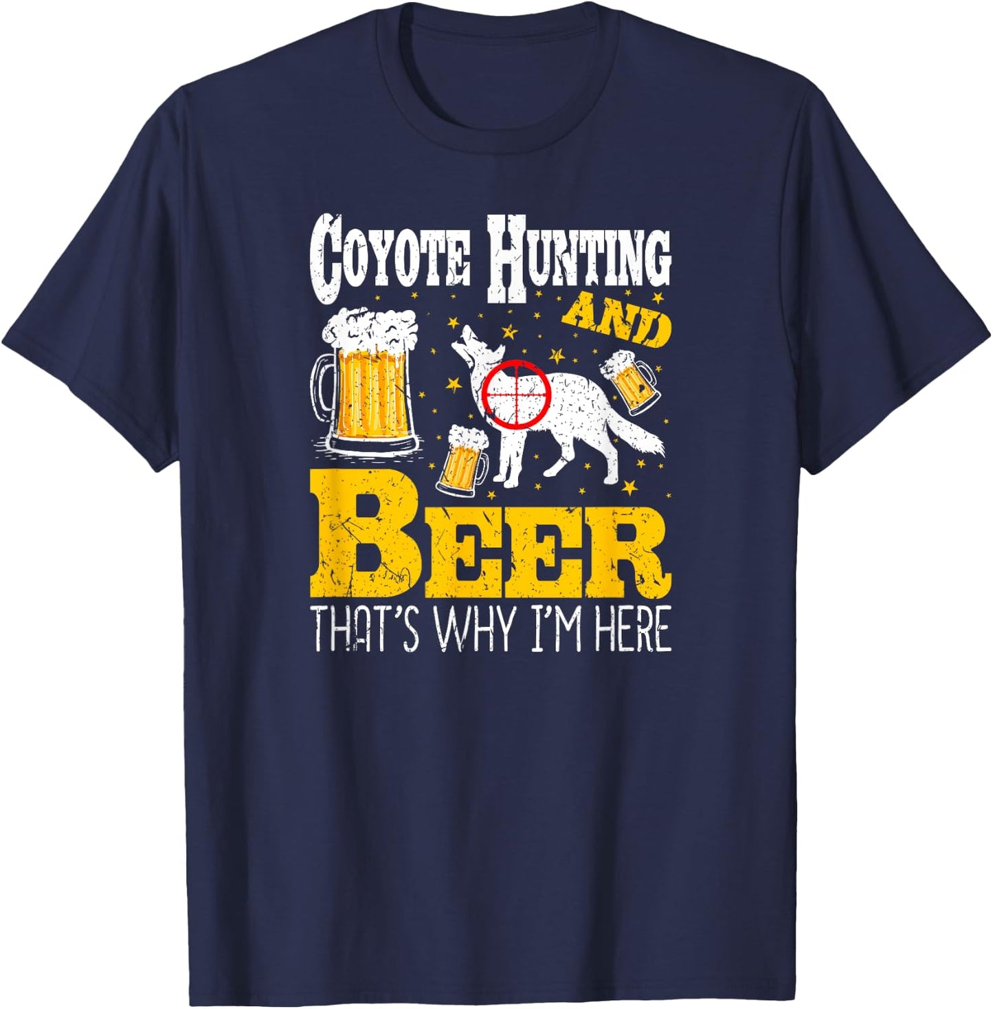 Beer Drinking Funny Coyote Hunting T-Shirt - T-Shirt | Navy