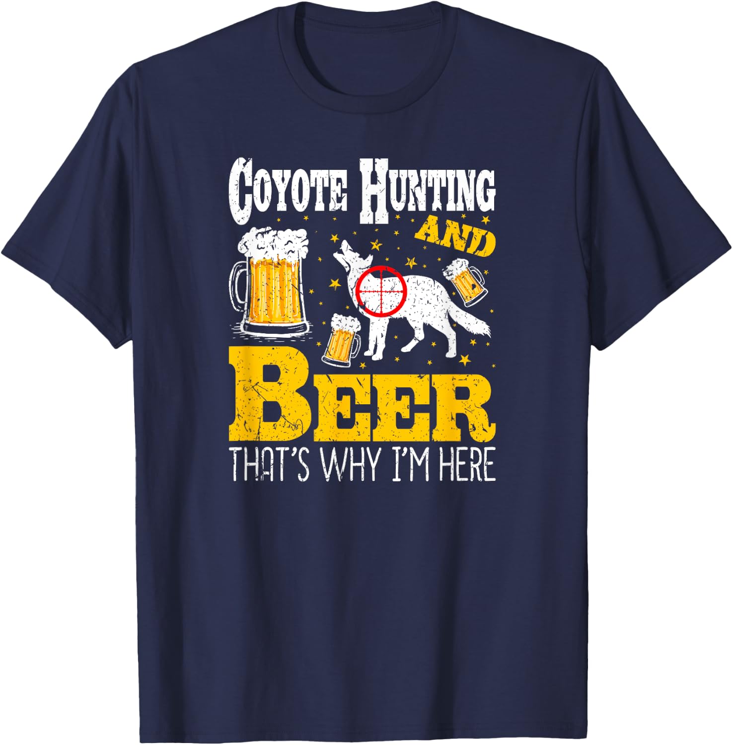Beer Drinking Funny Coyote Hunting T-Shirt - T-Shirt | Navy