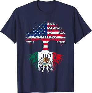 Mexican Roots American Grown Tree USA Flag Funny Mexico Flag T-Shirt - T-Shirt | Navy