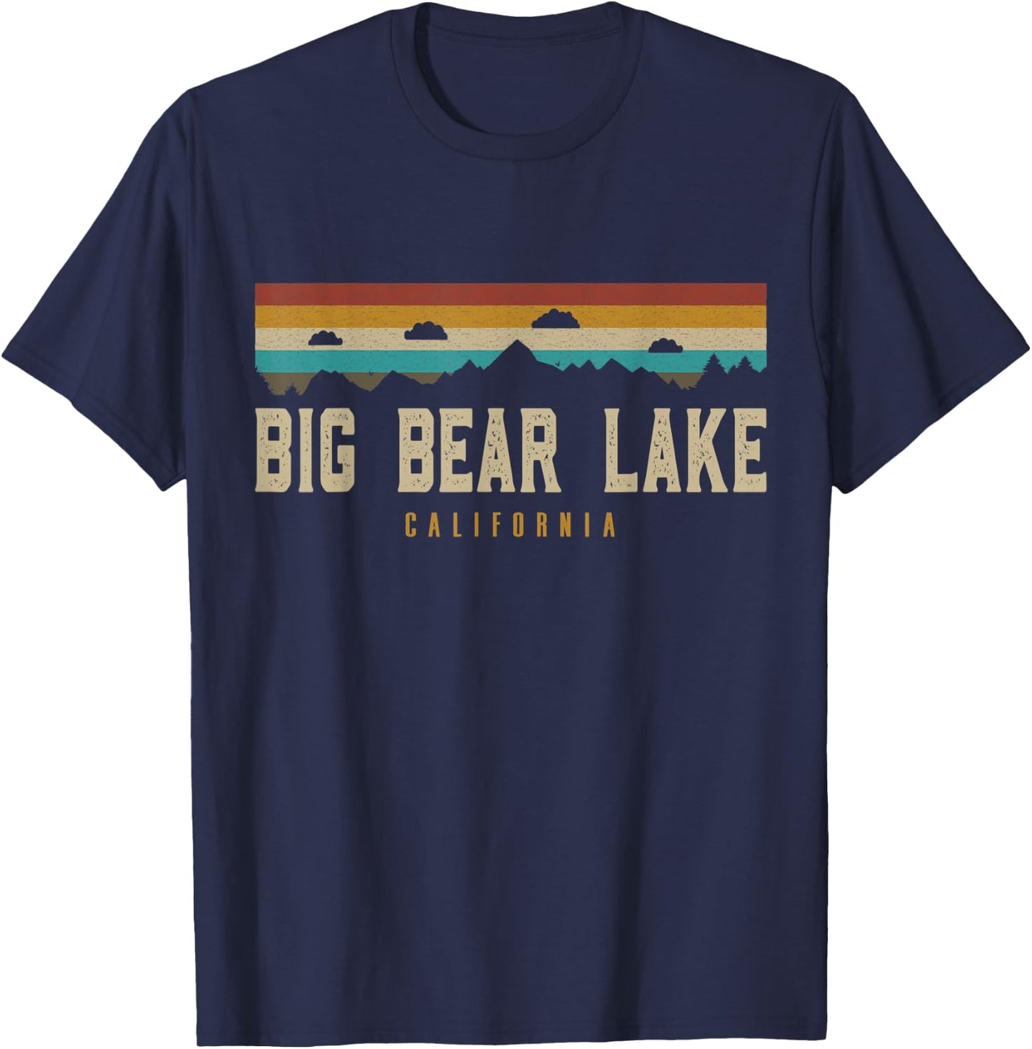 Big Bear Lake Mountains California Hiking Outdoors Retro T-Shirt - T-Shirt | Navy