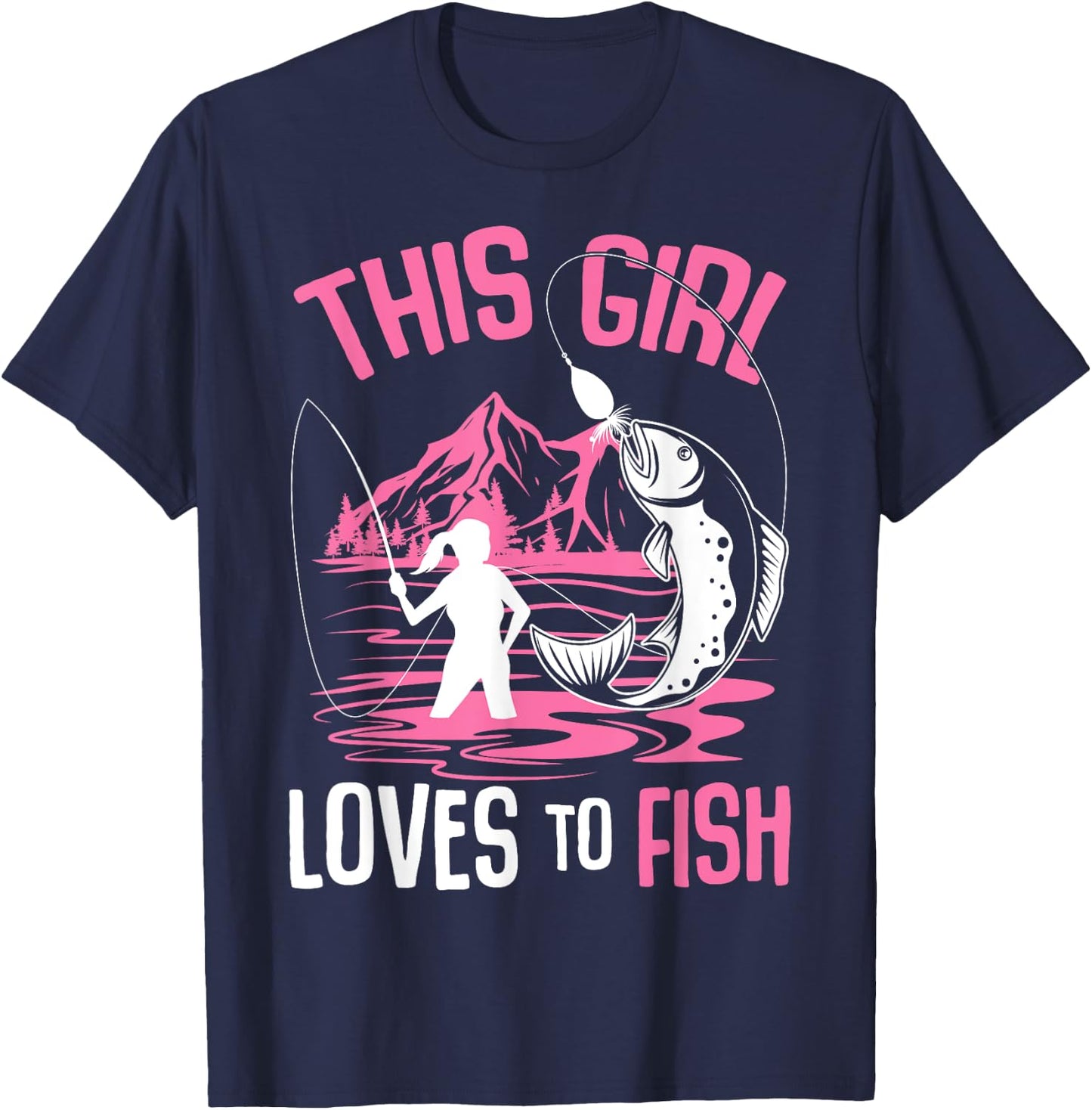 This Girl Loves To Fish Fishing Girls T-Shirt - T-Shirt | Navy