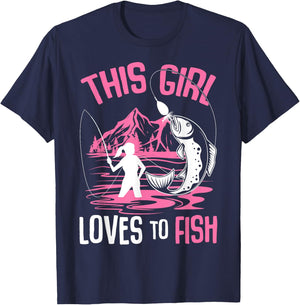 This Girl Loves To Fish Fishing Girls T-Shirt - T-Shirt | Navy