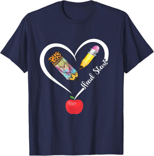 Head Start Teacher Heart Love Apple Headstart Teacher T-Shirt - T-Shirt | Navy