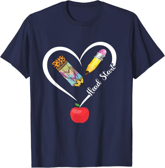 Head Start Teacher Heart Love Apple Headstart Teacher T-Shirt - T-Shirt | Navy