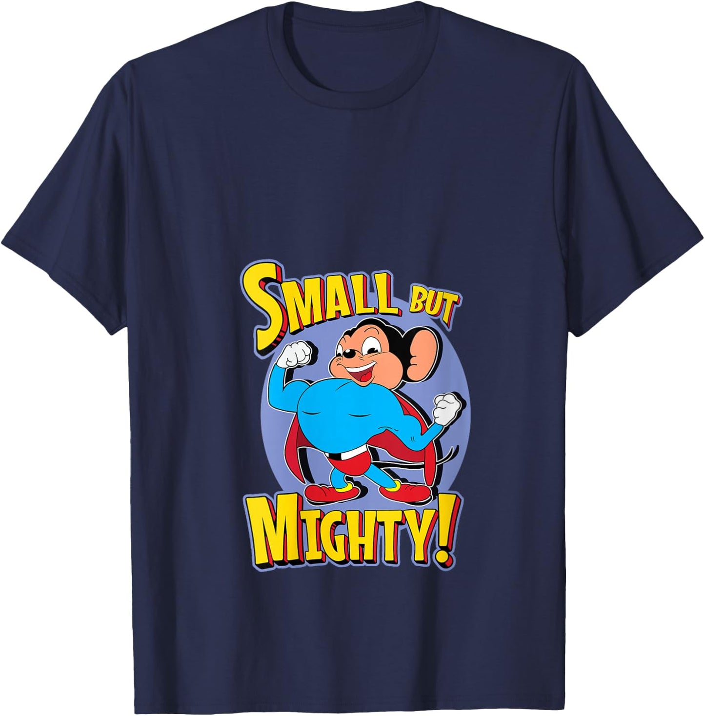 Superhero Mouse Cartoon in Cape Small But Mighty Super Hero V-Neck T-Shirt - T-Shirt | Navy