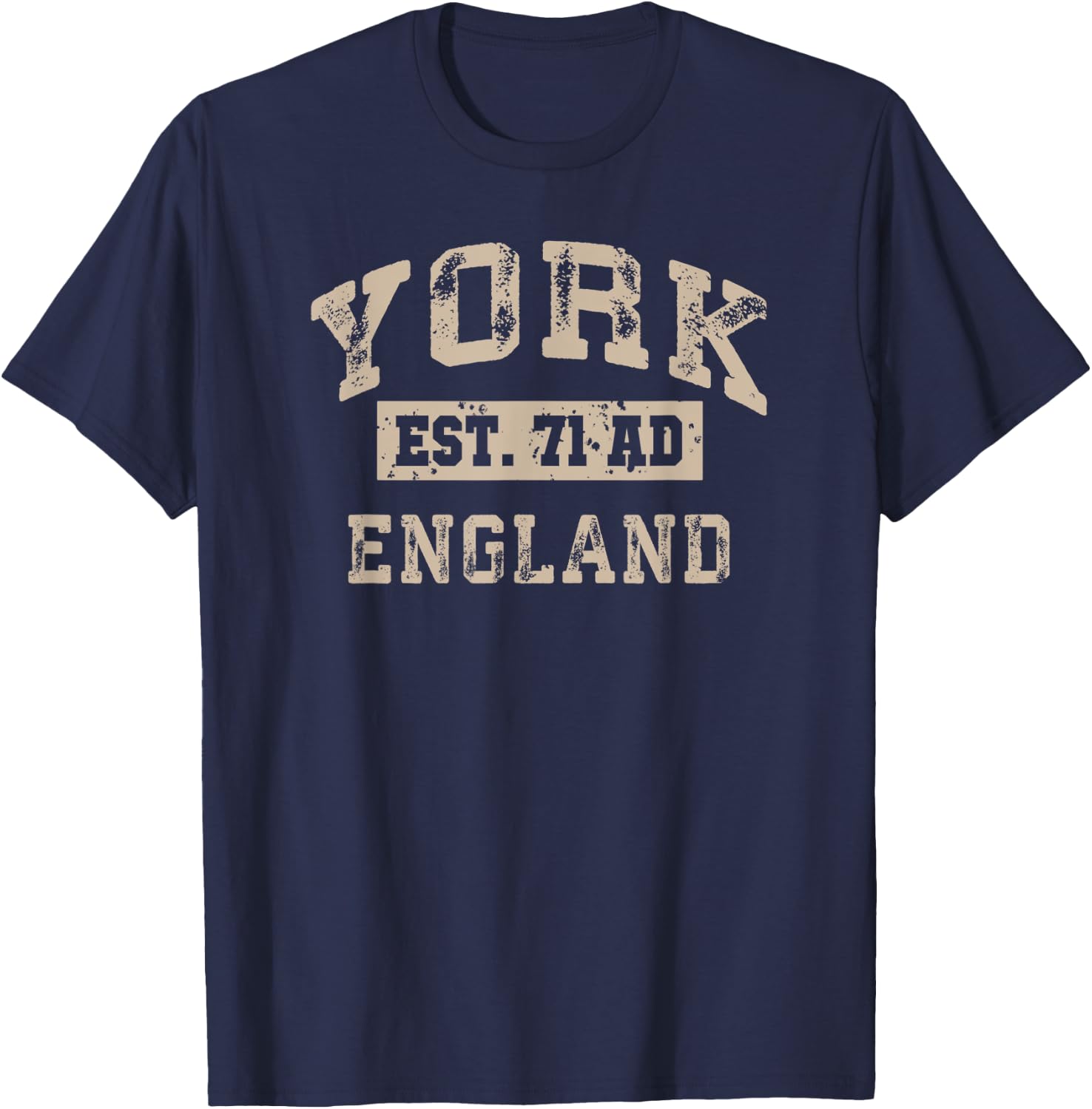 York England UK Est. Year Athletic Beige Distressed T-Shirt - T-Shirt | Navy