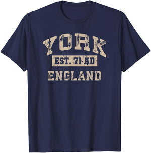 York England UK Est. Year Athletic Beige Distressed T-Shirt - T-Shirt | Navy
