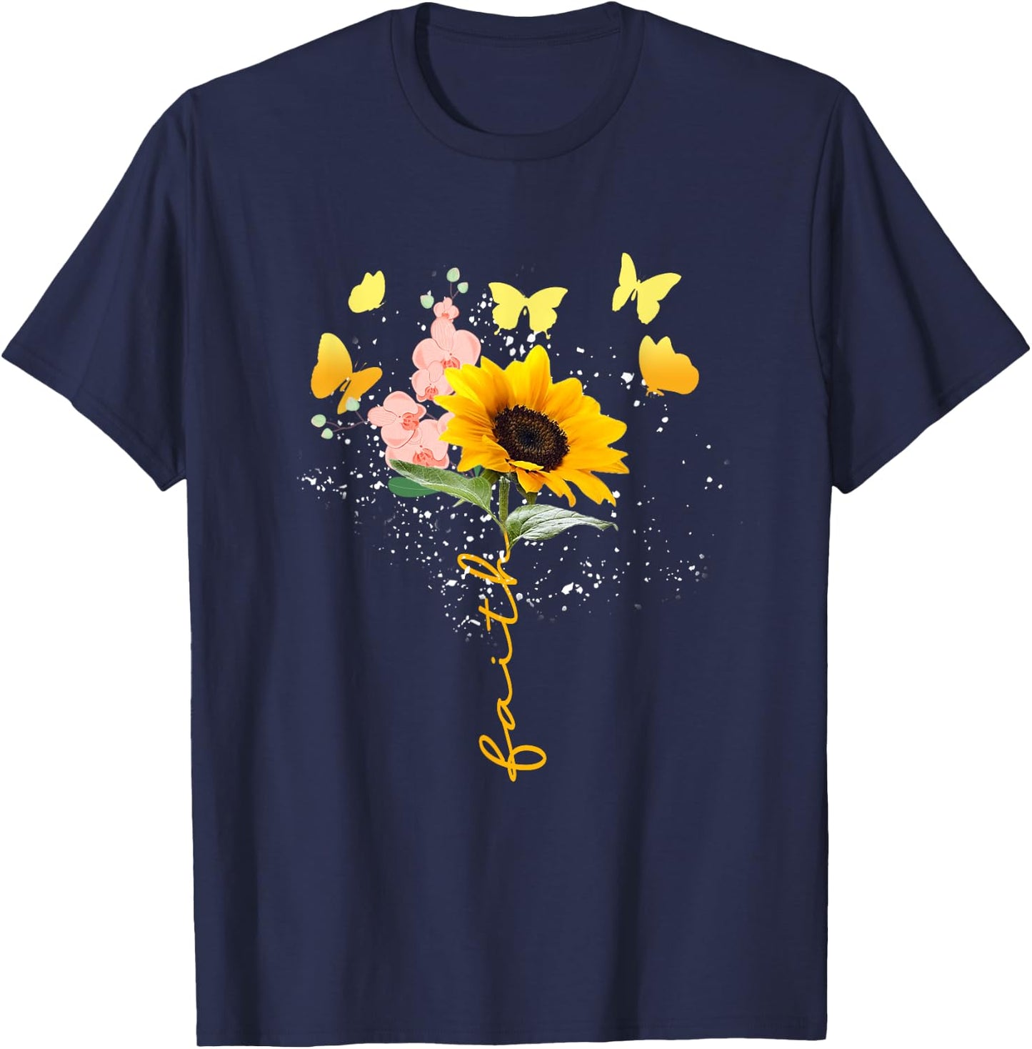 Vintage Faith Cross Sunflower Butterflies Flowers Christians T-Shirt - T-Shirt | Navy