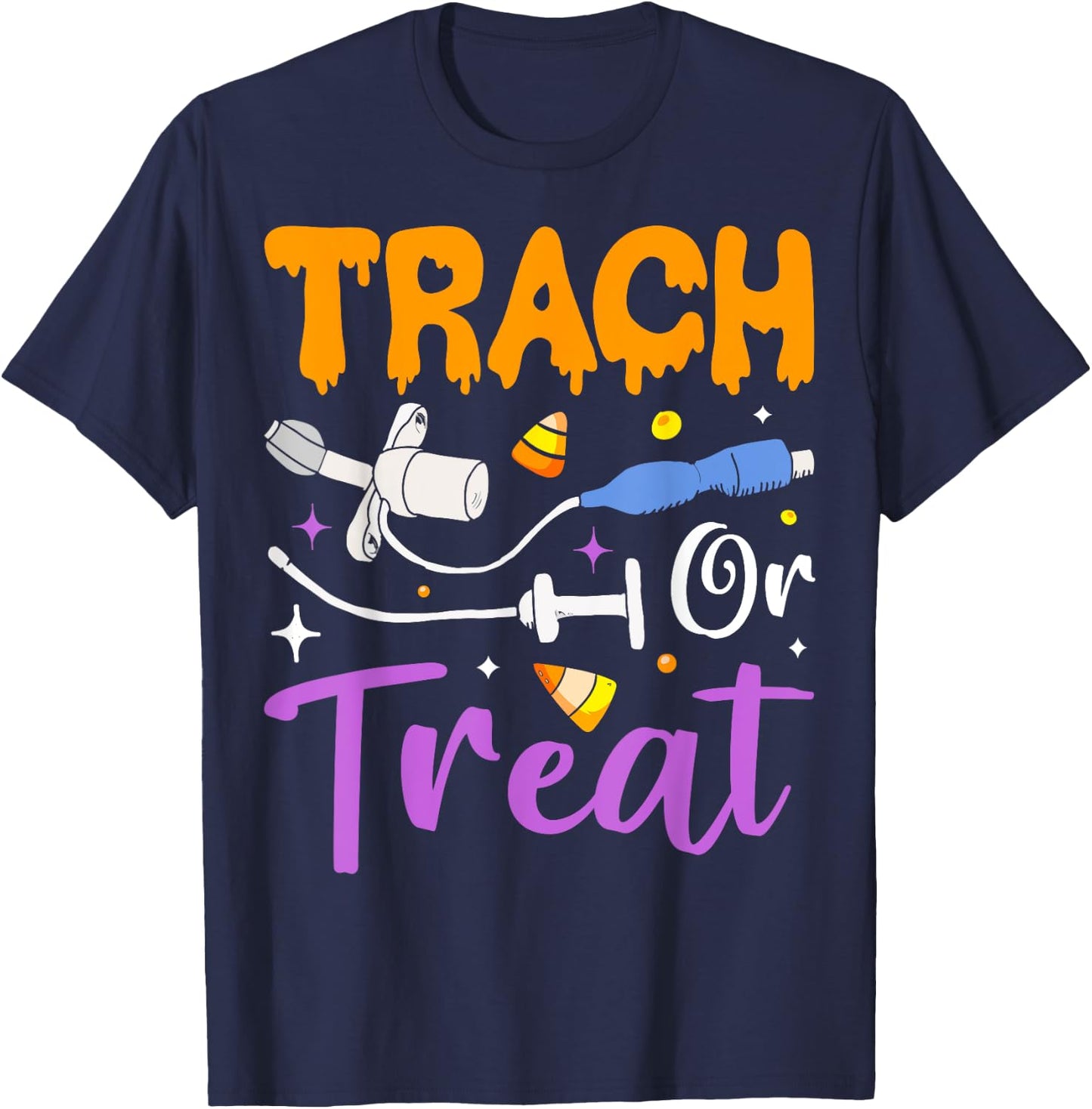 Halloween Lung Doctor Trach or Treat Respiratory Therapist T-Shirt - T-Shirt | Navy