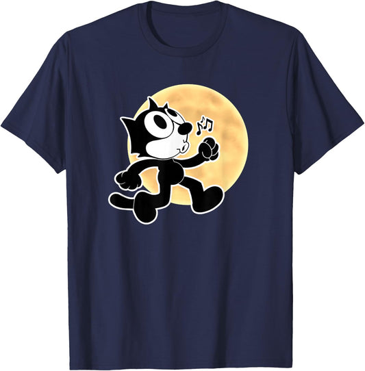 Felix Cartoon Whistling Music Notes Walking in Moonlight T-Shirt - T-Shirt | Navy