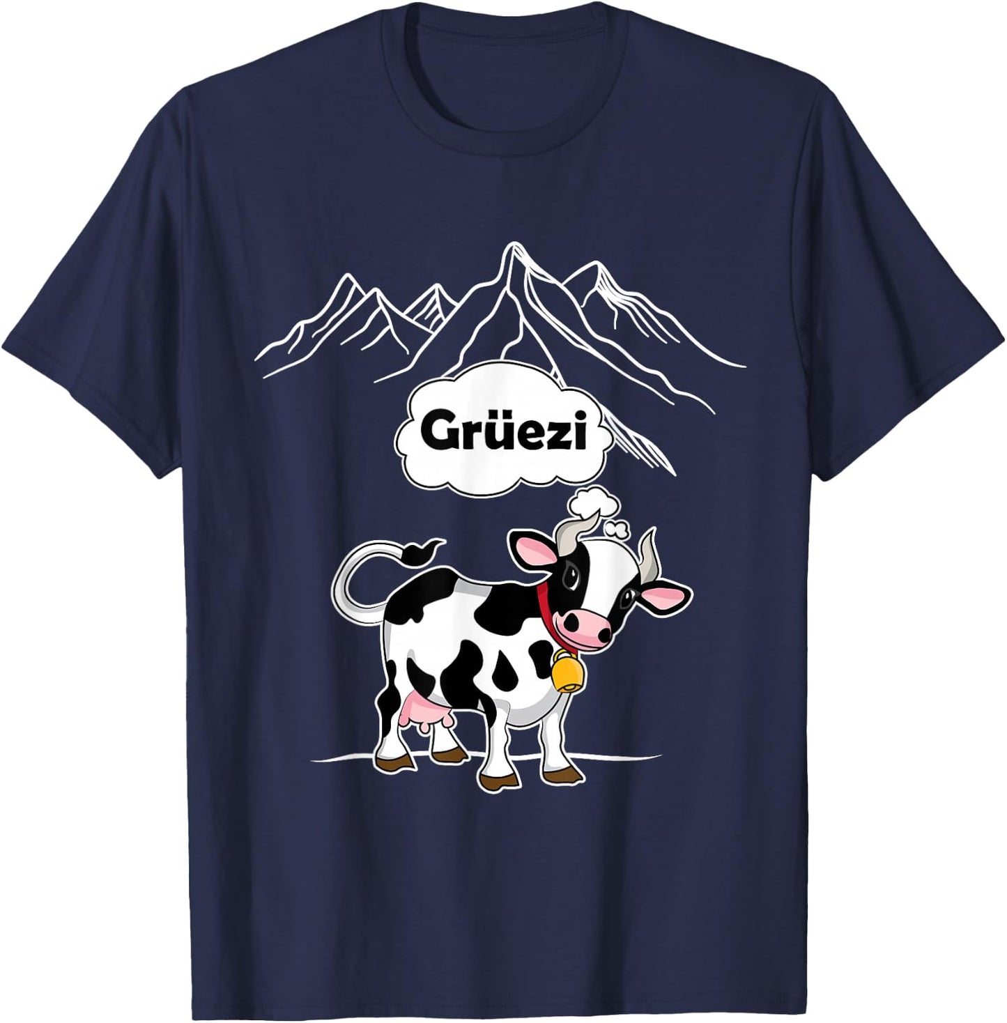 Switzerland Cow Gruezi Swiss German Mountains T-Shirt - T-Shirt | Navy
