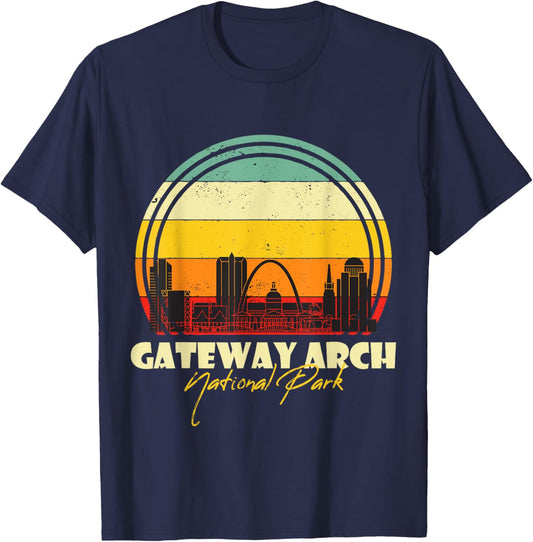 Gateway Arch Retro St Louis National Park Missouri Souvenir T-Shirt - T-Shirt | Navy