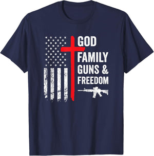 God Family Guns & Freedom - Pro Gun Christian USA Flag Women Men T-Shirt - T-Shirt | Navy