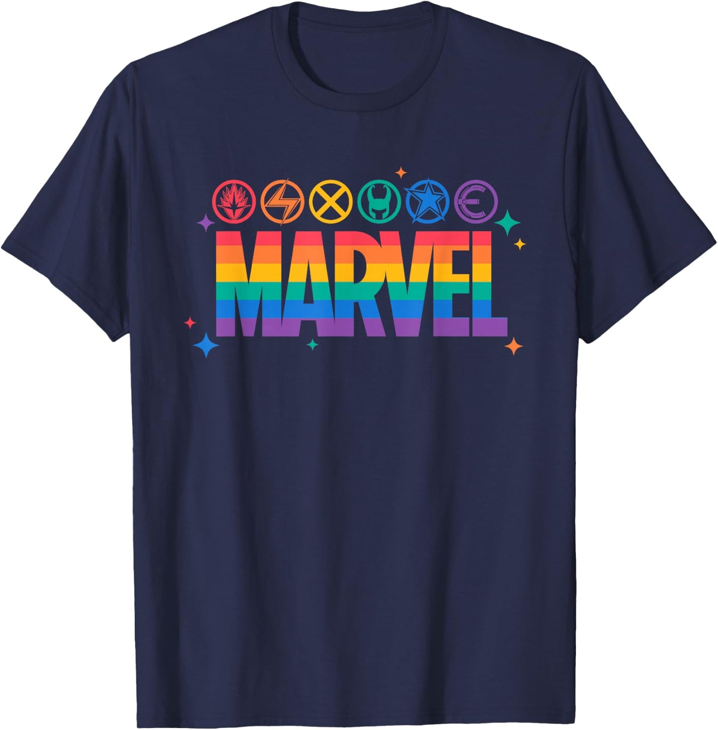 Marvel Pride Rainbow Logo Proud Heroes Symbols T-Shirt - T-Shirt | Navy