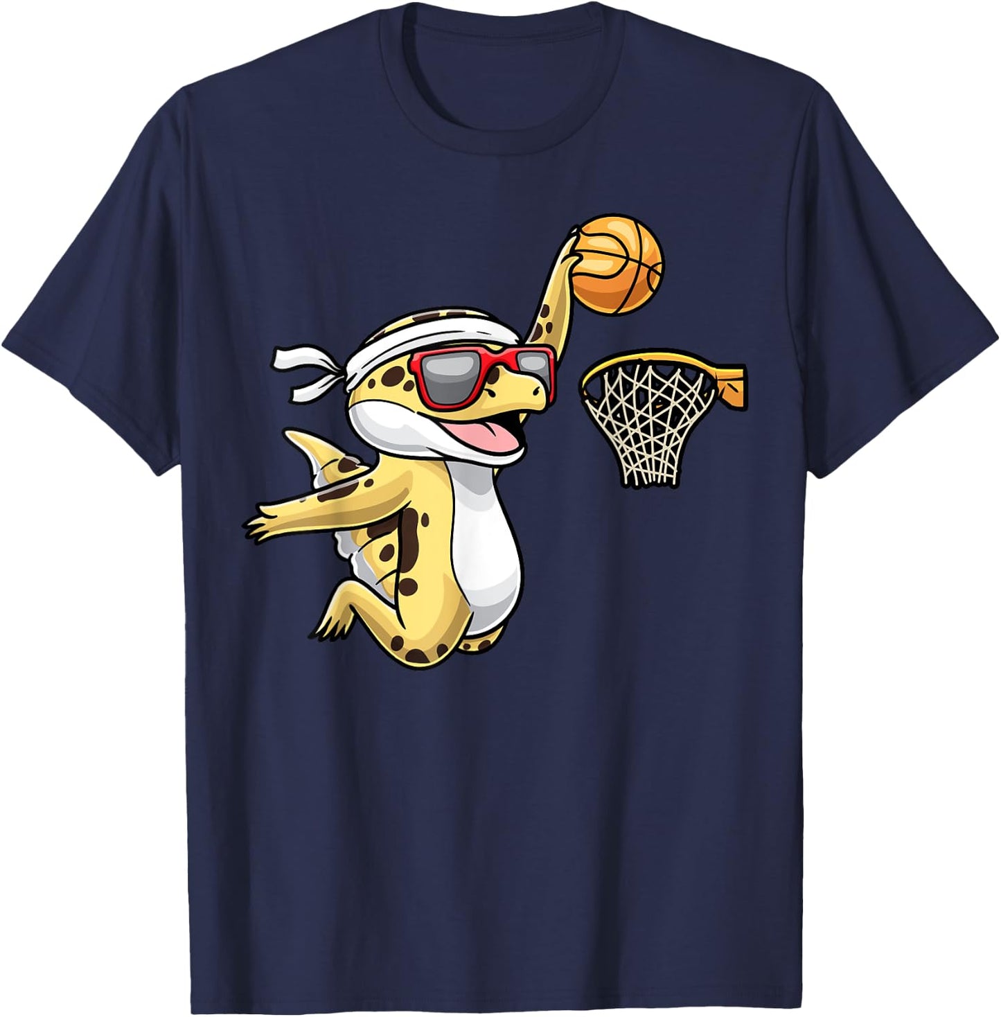 Common Leopard Gecko Playing Basketball Reptile Lizard T-Shirt - T-Shirt | Navy