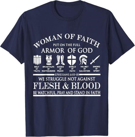 Woman Of Faith Put of the Full Armor of God Christian Knight T-Shirt - T-Shirt | Navy
