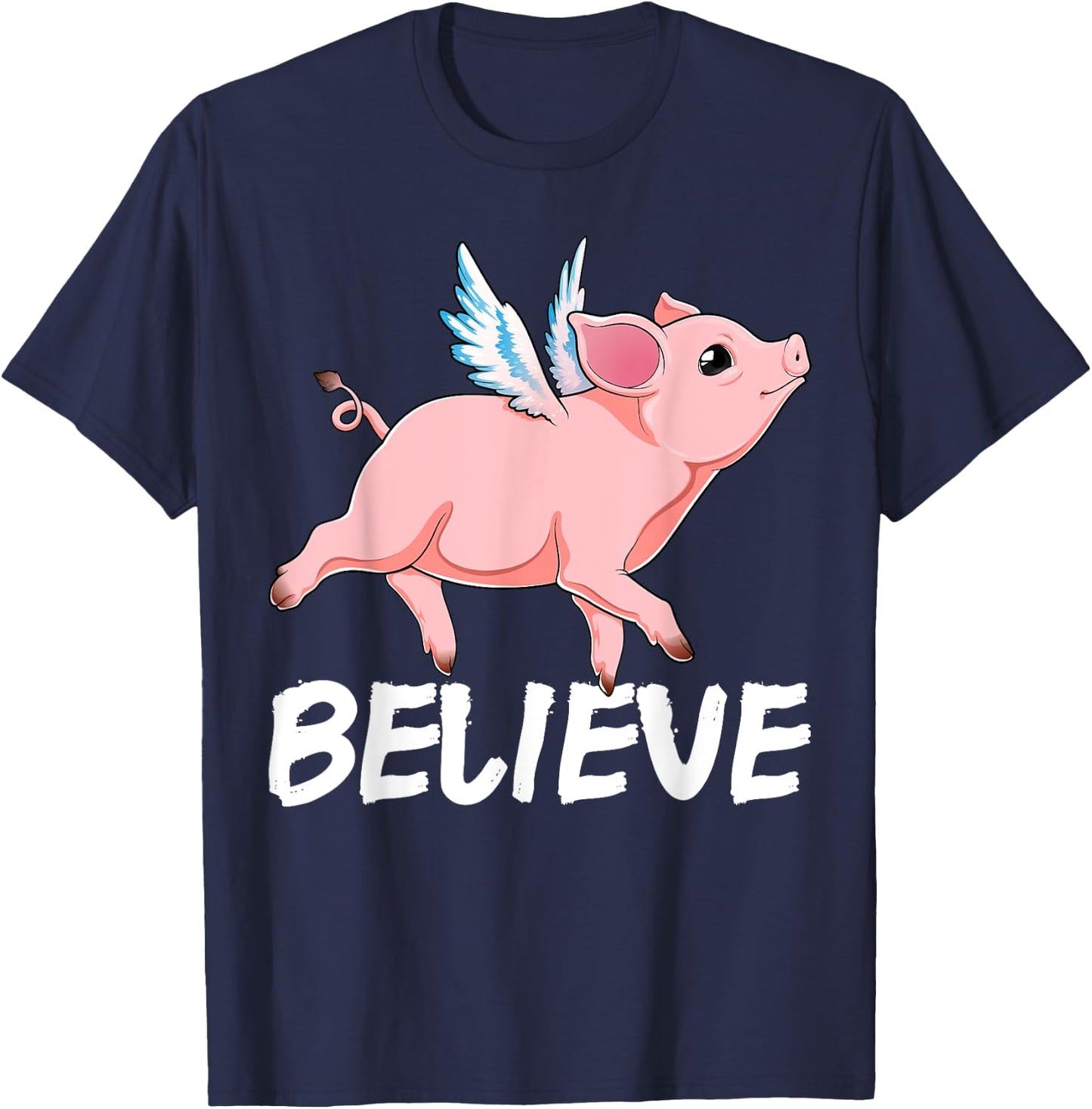 Flying Pig Believe Pigs Fly Believe Idiom Motivational T-Shirt - T-Shirt | Navy