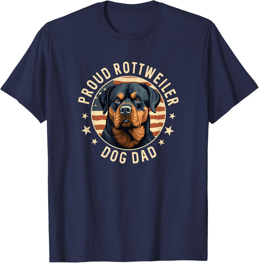 Proud Rottweiler Dad American Flag Patriotic Rottie Dad T-Shirt - T-Shirt | Navy