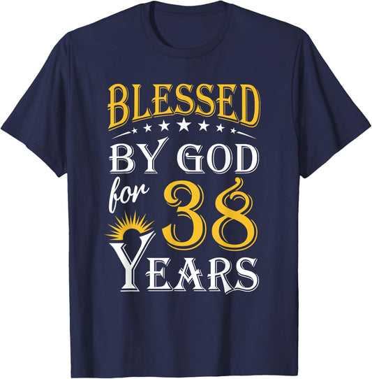 Vintage Blessed by God for 38 years Happy 38th Birthday T-Shirt - T-Shirt | Navy