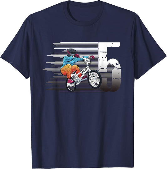 5 Year Old BMX Birthday Gift Party Boys Dirt Biking 5th Boy T-Shirt - T-Shirt | Navy