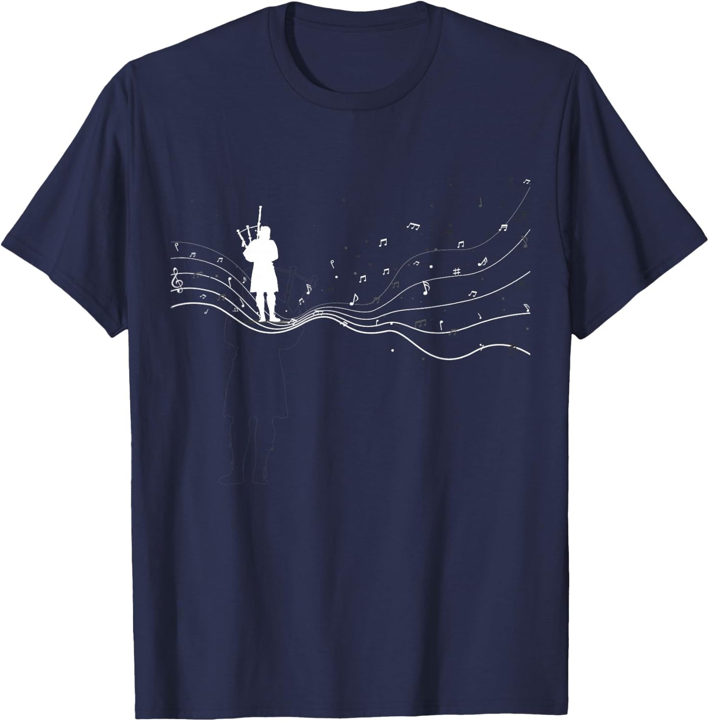 Bagpipe musician in music notes for Bagpipe player T-Shirt - T-Shirt | Navy