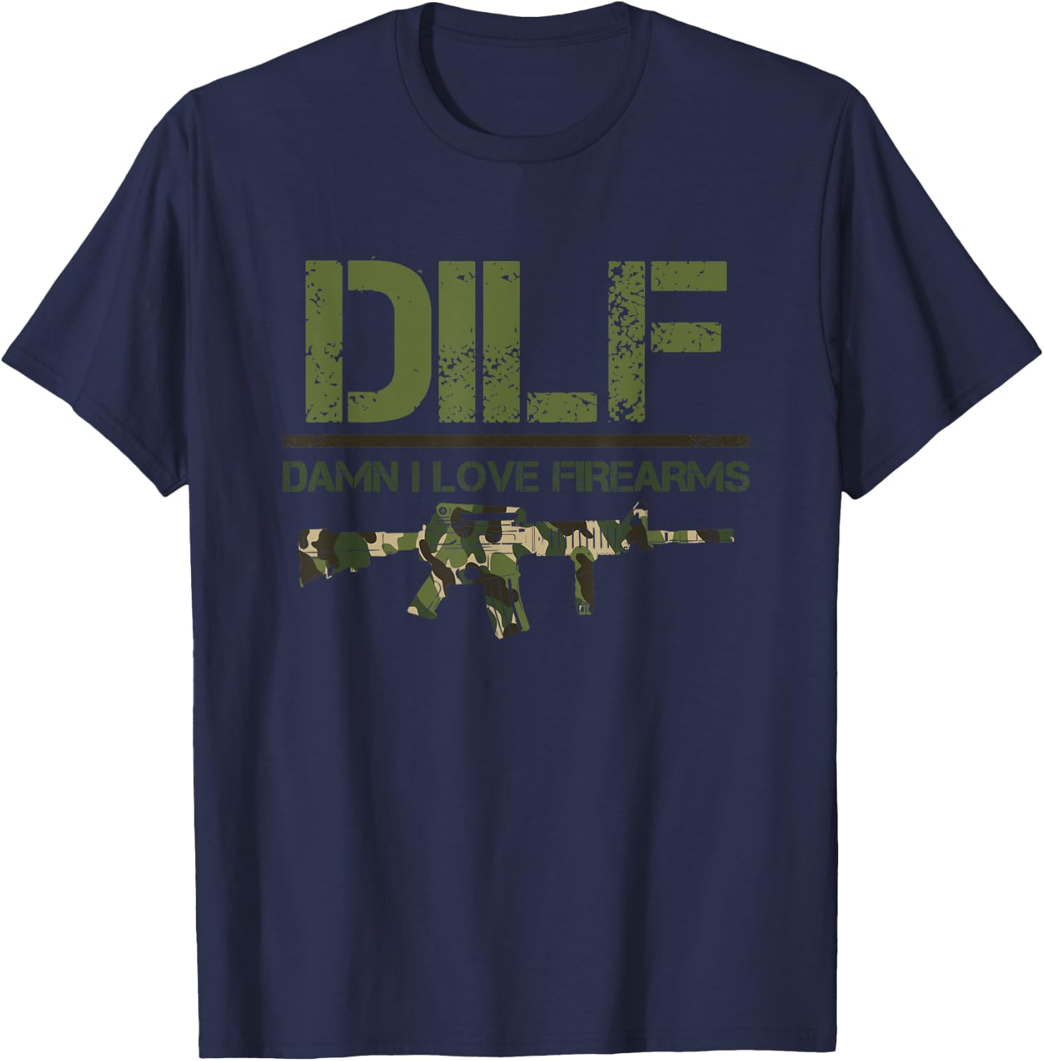 Gun American Flag DILF - Damn I Love Firearms T-Shirt - T-Shirt | Navy