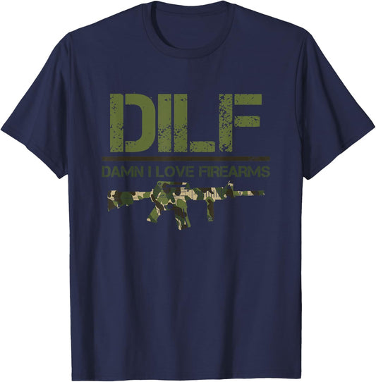 Gun American Flag DILF - Damn I Love Firearms T-Shirt - T-Shirt | Navy
