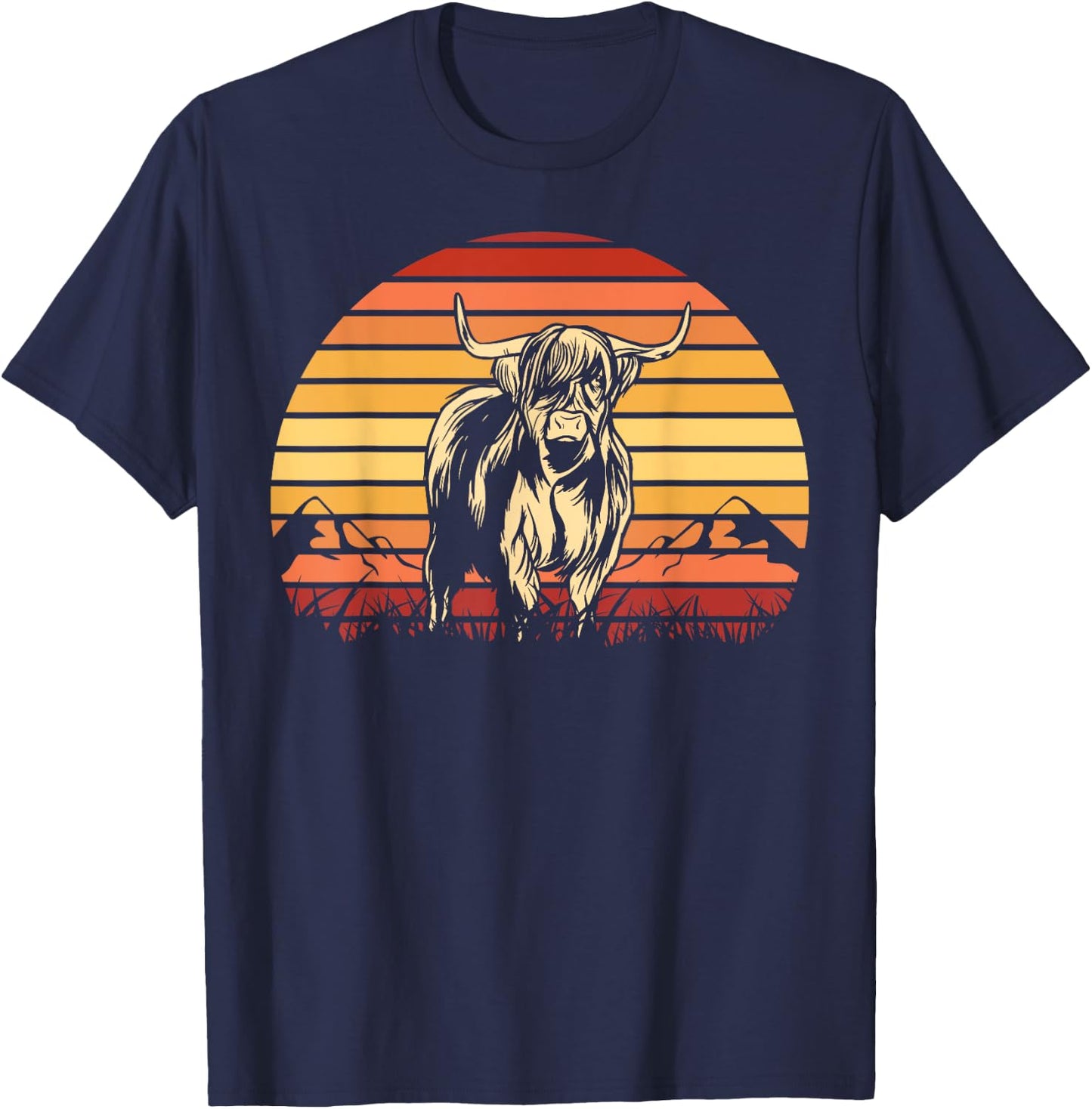 Scottish Highland Cow Cattle Hairy Cow Retro for cow lovers T-Shirt - T-Shirt | Navy
