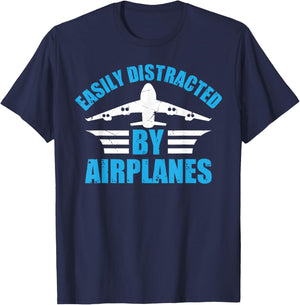 Aircraft Pilot Plane Lover - Easily Distracted by Airplanes T-Shirt - T-Shirt | Navy