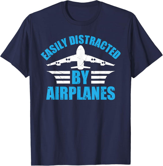 Aircraft Pilot Plane Lover - Easily Distracted by Airplanes T-Shirt - T-Shirt | Navy