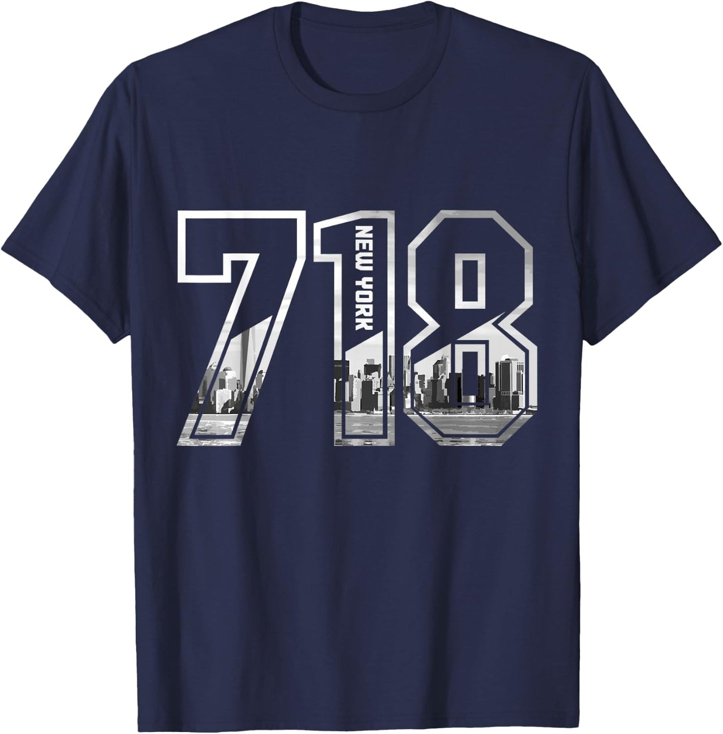 New York City 718 Area Code Pride NY Brooklyn Queens Vintage T-Shirt - T-Shirt | Navy